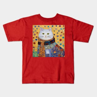 Gustav Klimt White Cat with Beautiful Dress Kids T-Shirt